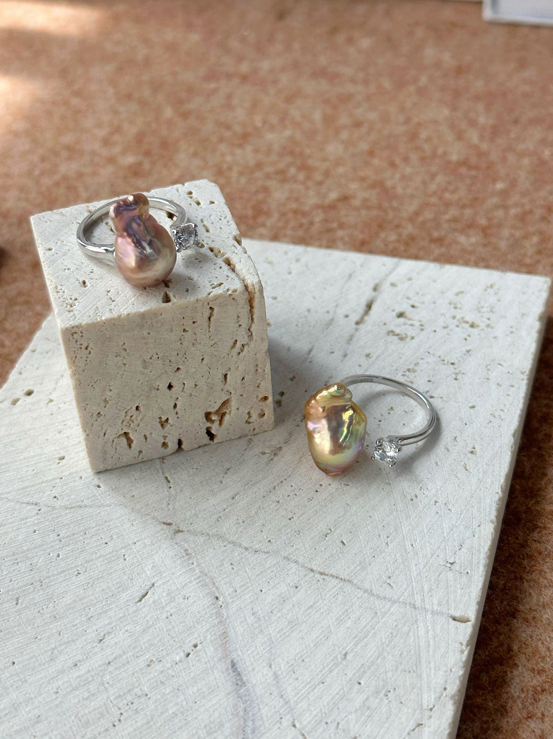 Sculptural Art Design Diamond & Baroque Pearl Ring