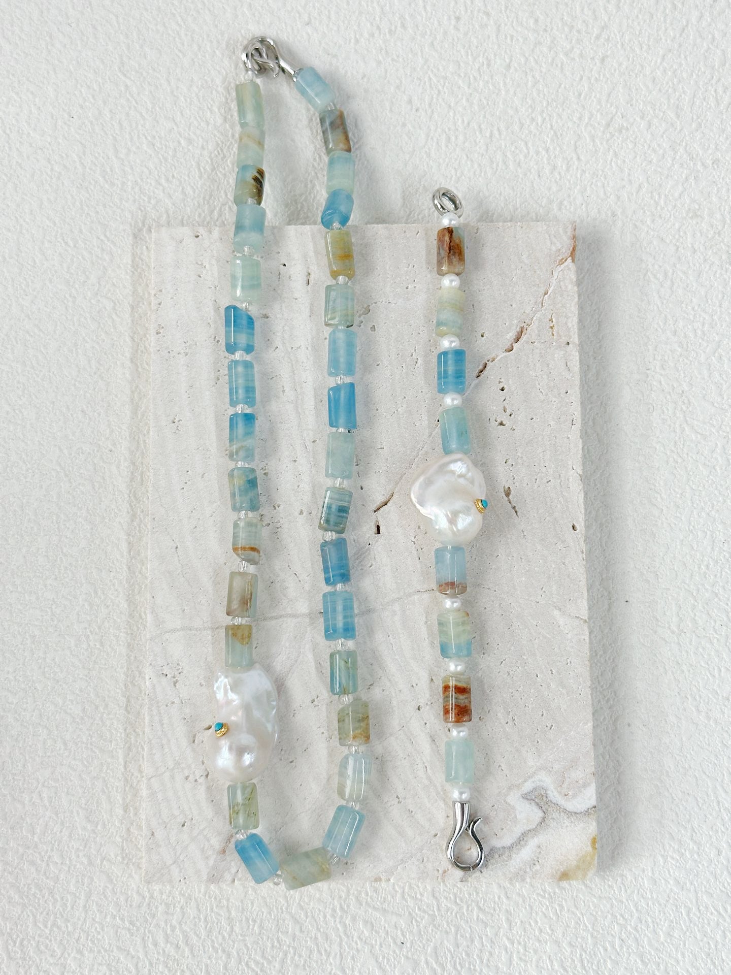 Bold Unique Blue Turquoise Baroque Pearl Necklace Set